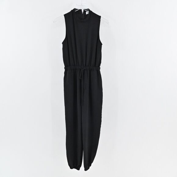 GILLI Jumpsuit Womens Size S Black Sleeveless Mock Neck Drawstring Waist Jogger‎ - Picture 2 of 14
